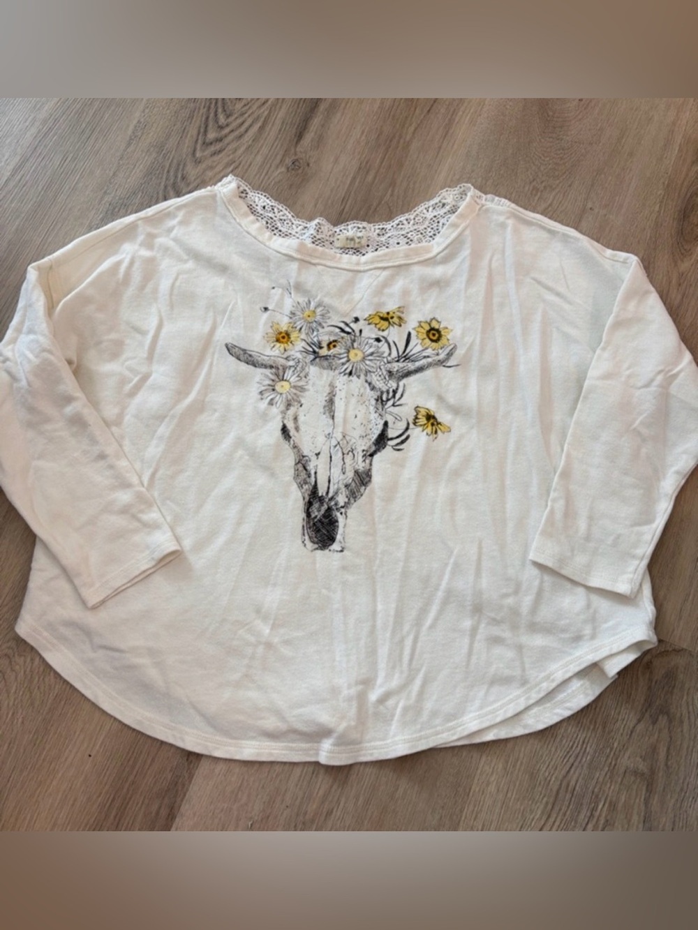 DENIM & SUPPLY RALPH LAUREN boho cow skull lace top size XS oversized rare comfy